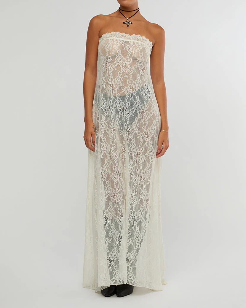 Strapless Lace Maxi Dress | Ecru - Image 6
