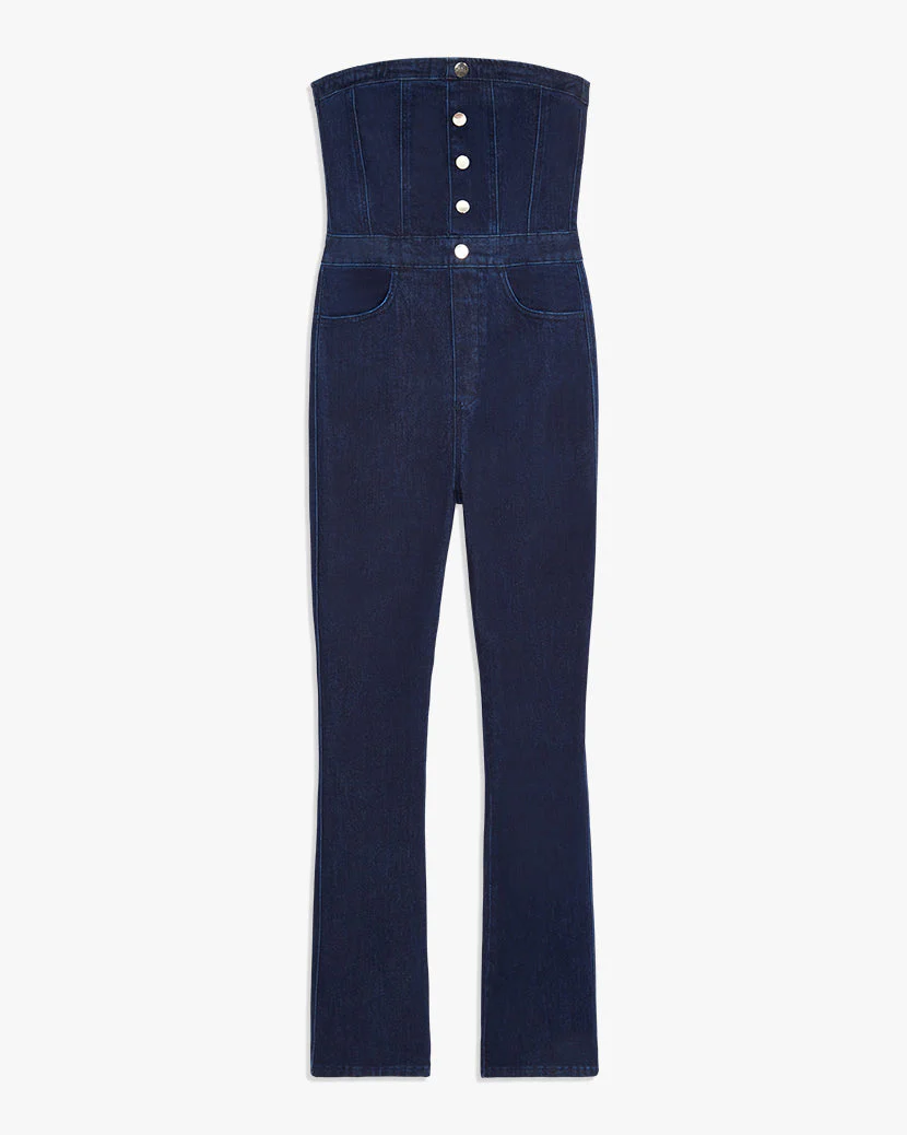 Strapless Stretch Denim Jumpsuit | Raw Dark Wash - Image 2