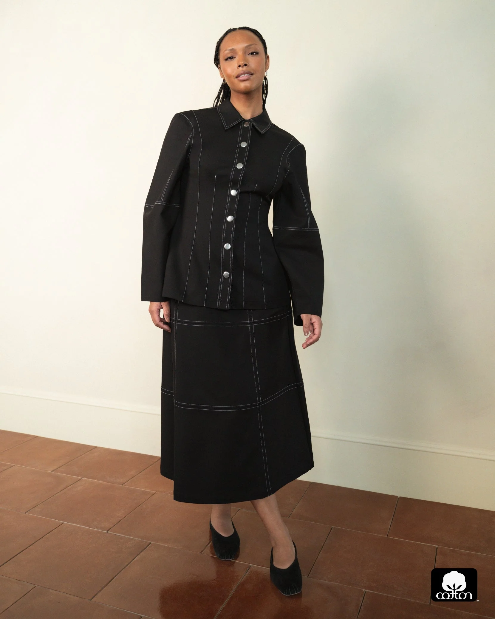 Structured Balloon Sleeve Shirt | Black - Image 3