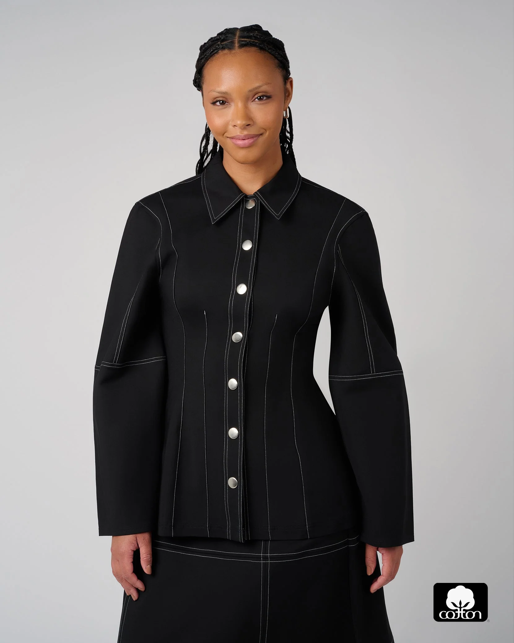 Structured Balloon Sleeve Shirt | Black - Image 4