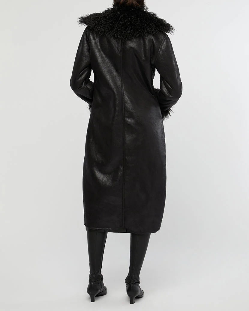 Suede Bonded Faux Fur Trench Coat | Black - Image 7