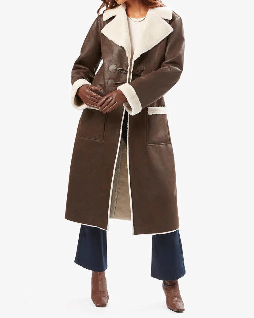 Suede Bonded Faux Fur Trench Coat | Cacao Ivory