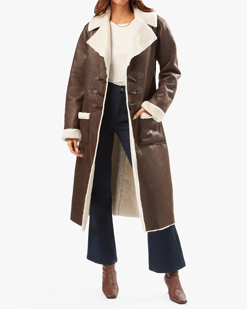 Suede Bonded Faux Fur Trench Coat | Cacao Ivory - Image 4