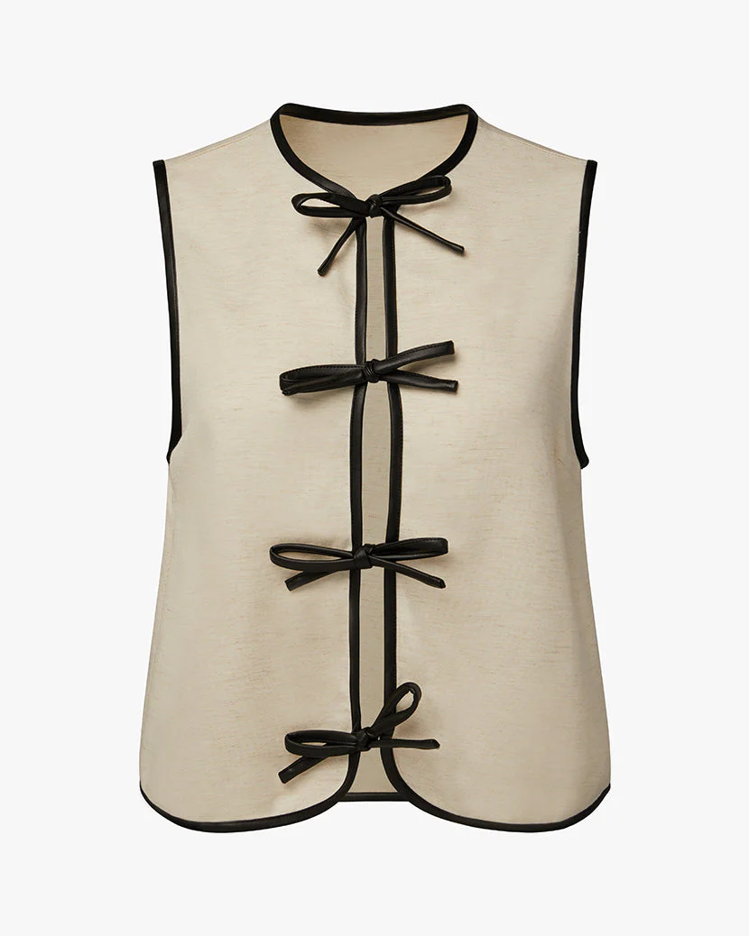 Tie Front Vest | Ivory x Black - Image 2