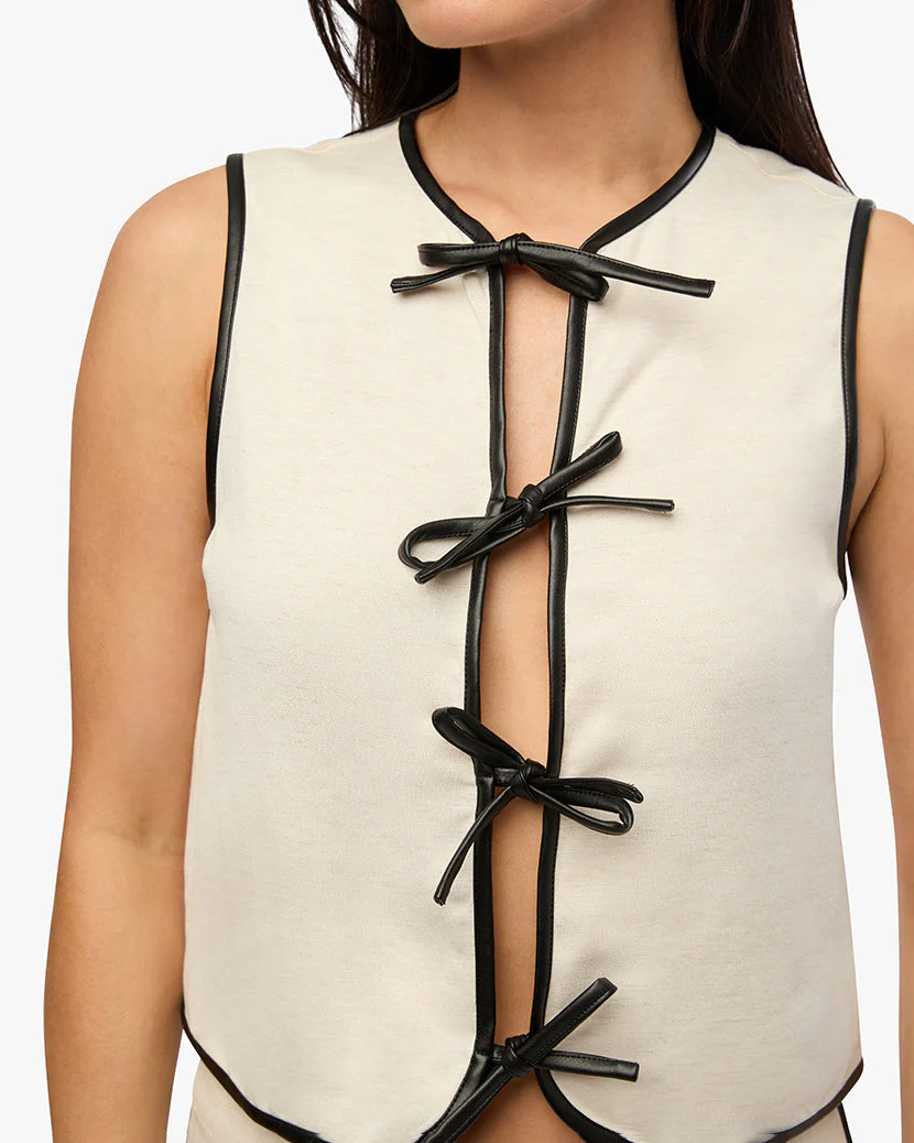 Tie Front Vest | Ivory x Black - Image 4