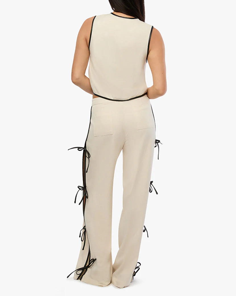 Tie Front Vest | Ivory x Black - Image 5