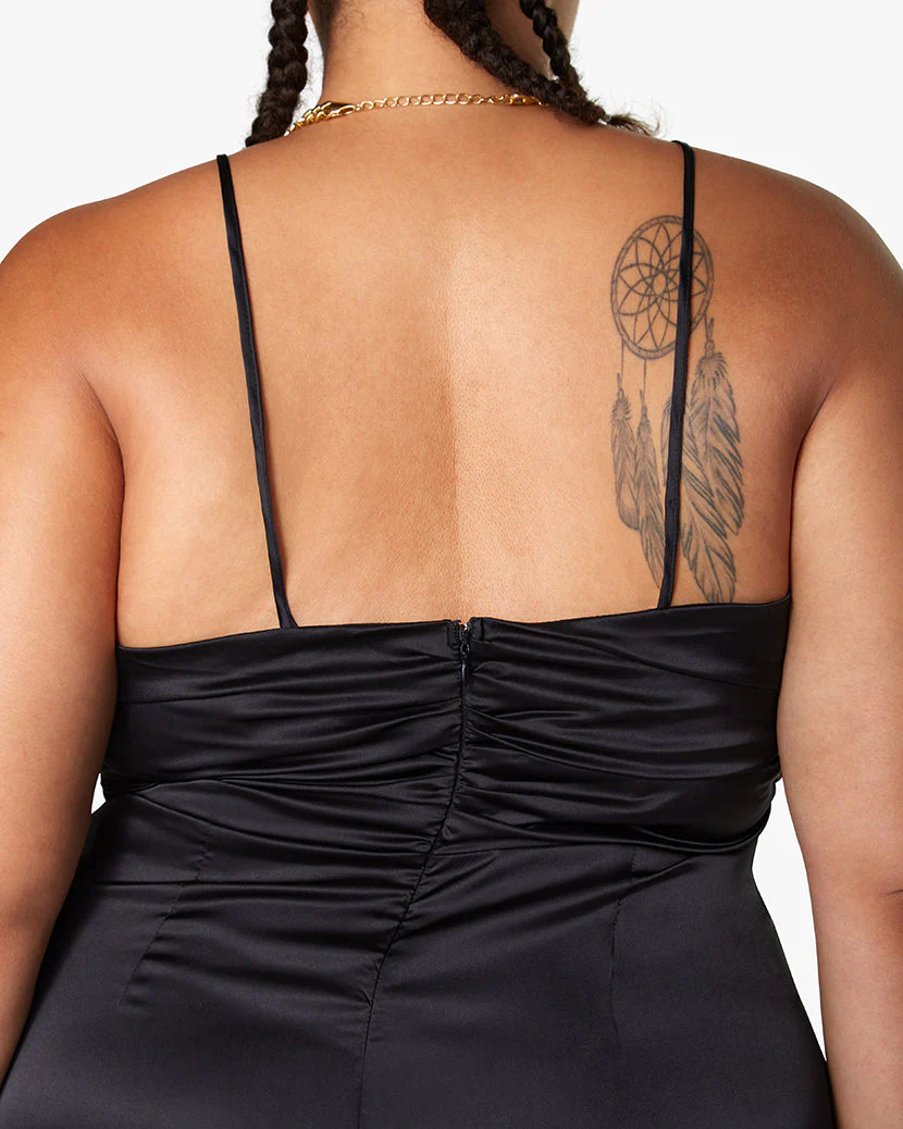 Tie Halter Stretch Charmeuse Dress | Black - Image 6