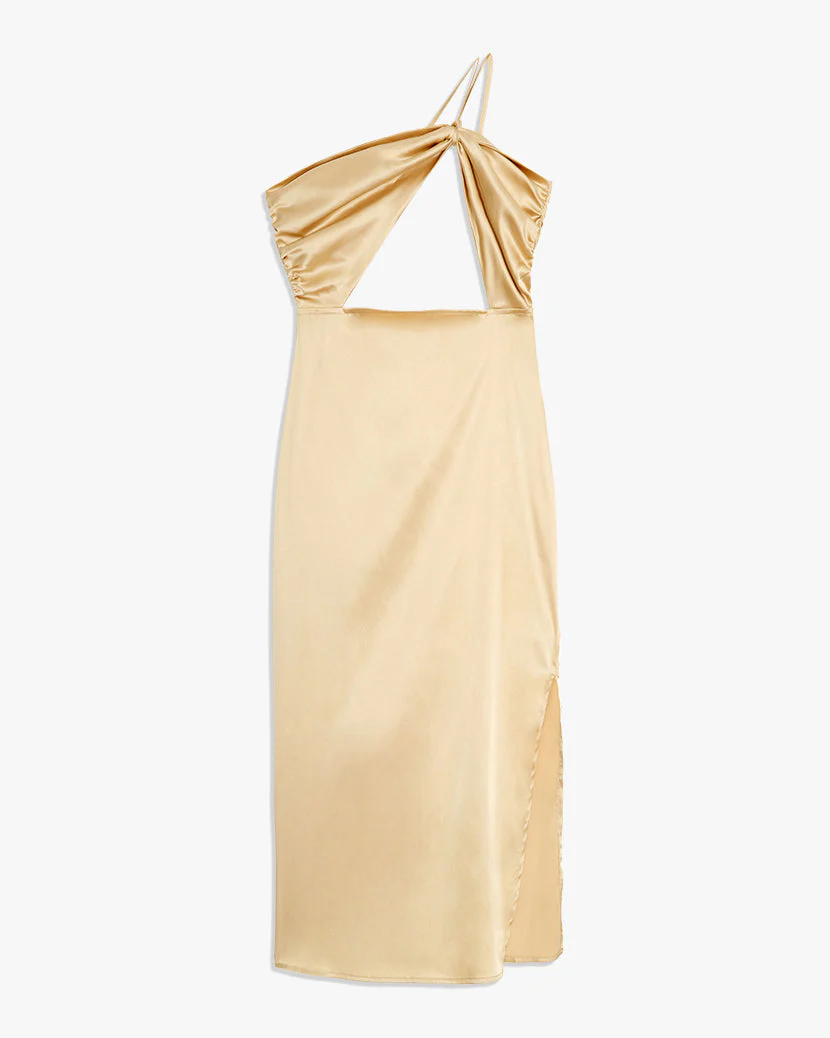 Tie Halter Stretch Charmeuse Dress | Taupe - Image 2