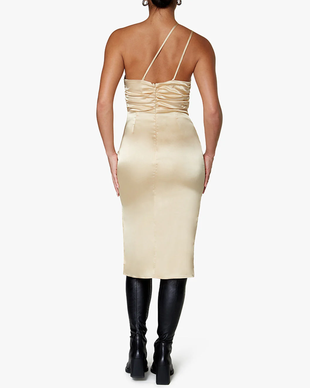Tie Halter Stretch Charmeuse Dress | Taupe - Image 4