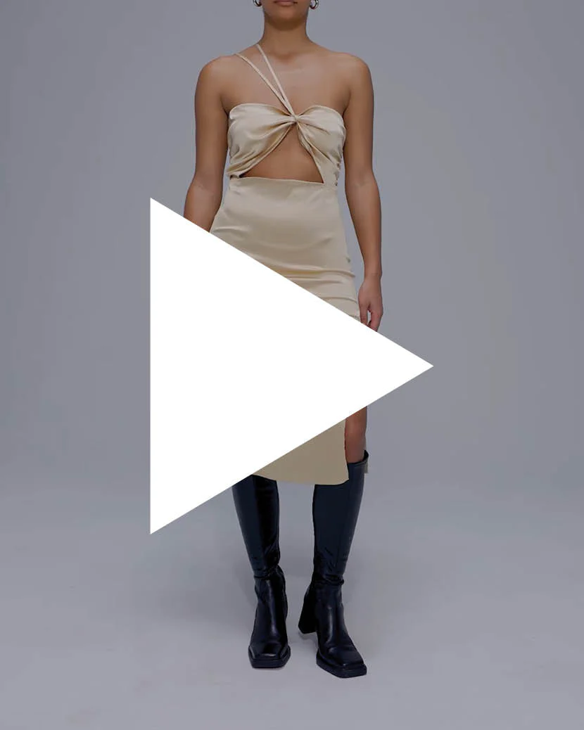 Tie Halter Stretch Charmeuse Dress | Taupe - Image 6