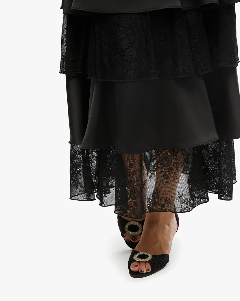 Tiered Lace Midi Dress | Black - Image 5