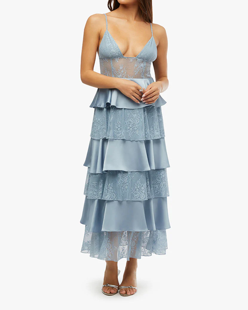 Tiered Lace Midi Dress | Storm