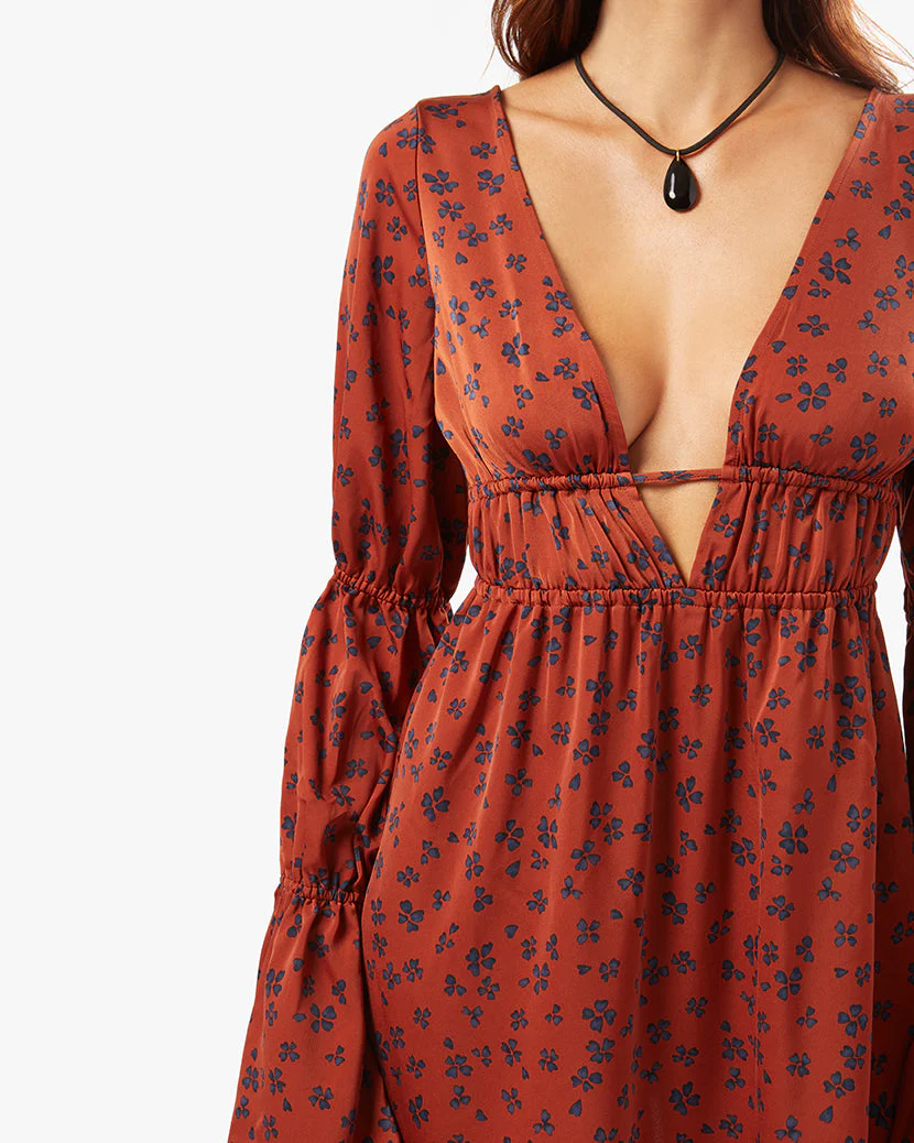 Tiered Sleeve Tie Back Cut Out Floral Mini Dress | Deep Red - Image 5