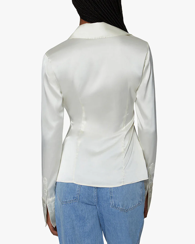 Traditional Stretch Charmeuse Button Down | Vanilla - Image 3