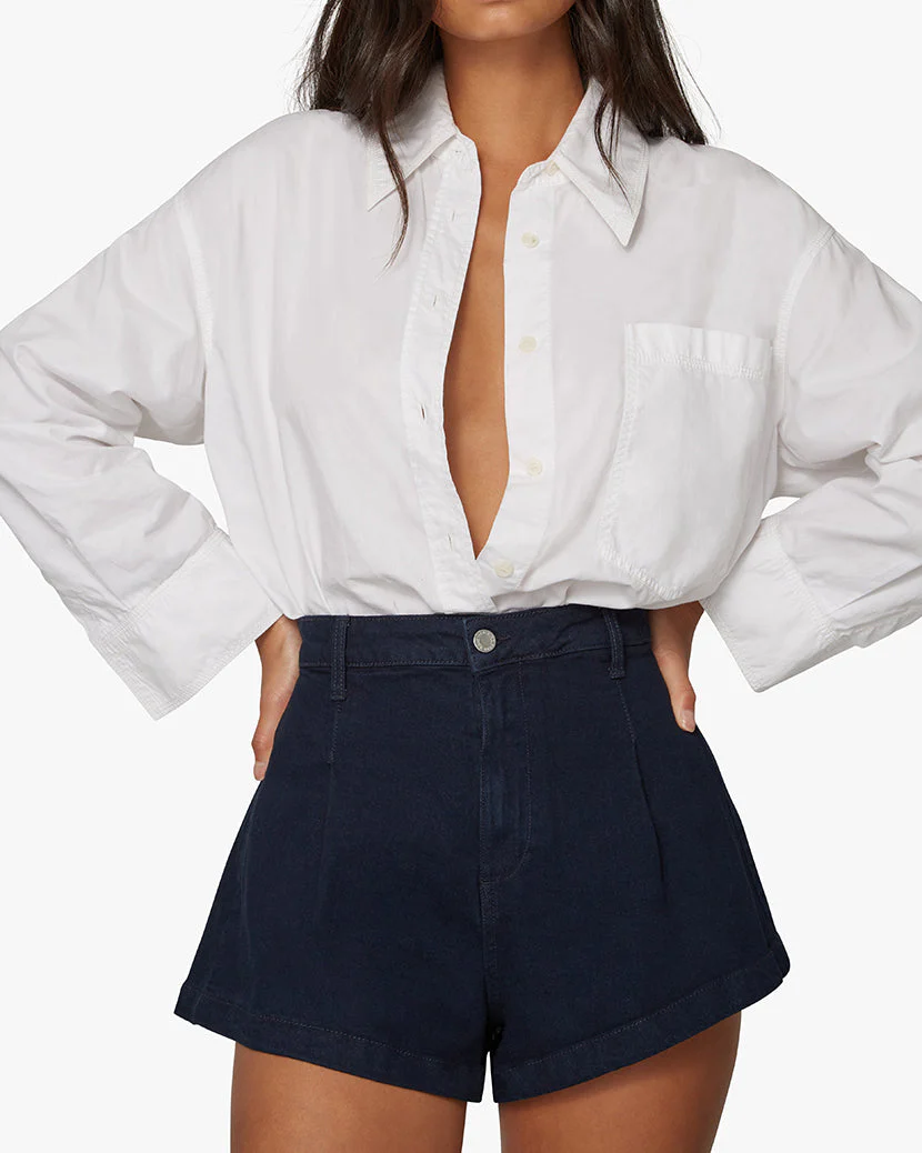 Trumpet Flare Stretch Denim Short | Indigo Rinse - Image 4