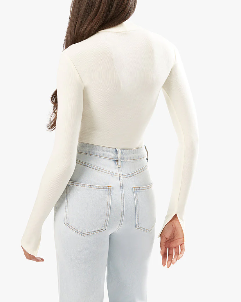 Turtle Neck Brushed Rib Bodysuit | Ivory - Image 3