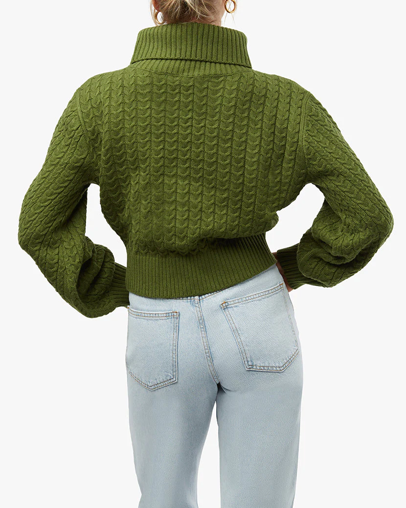 Turtleneck Cable Sweater | Basil - Image 5