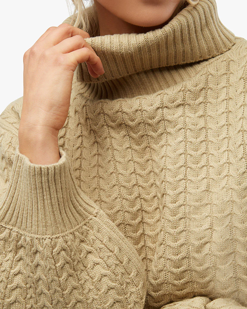 Turtleneck Cable Sweater | Oat - Image 6