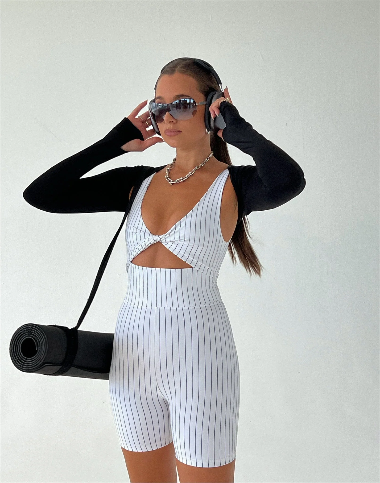 Twist Cutout Bodysuit Brushed Poly | Off White Black - Image 3