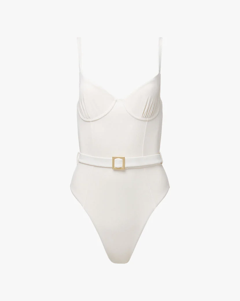 Underwire Crepe Knit One Piece | Off White - Image 2