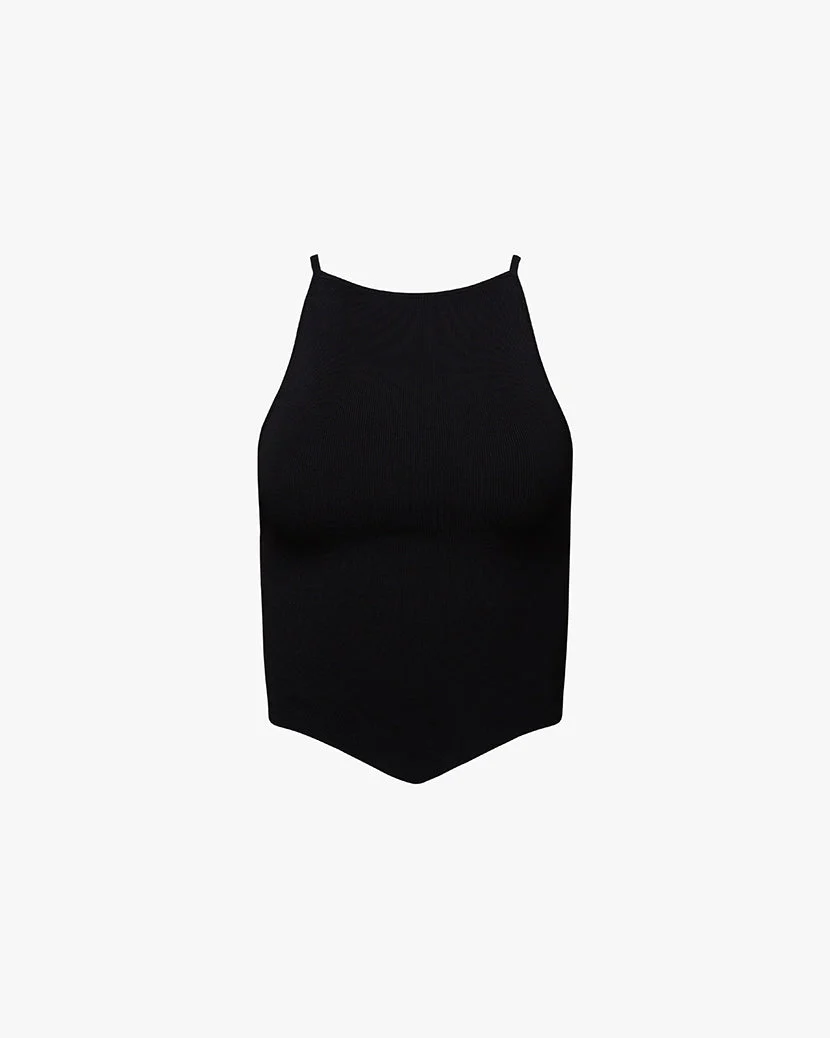 V Cropped Fully Fashioned Rib Tank | Black - Image 2