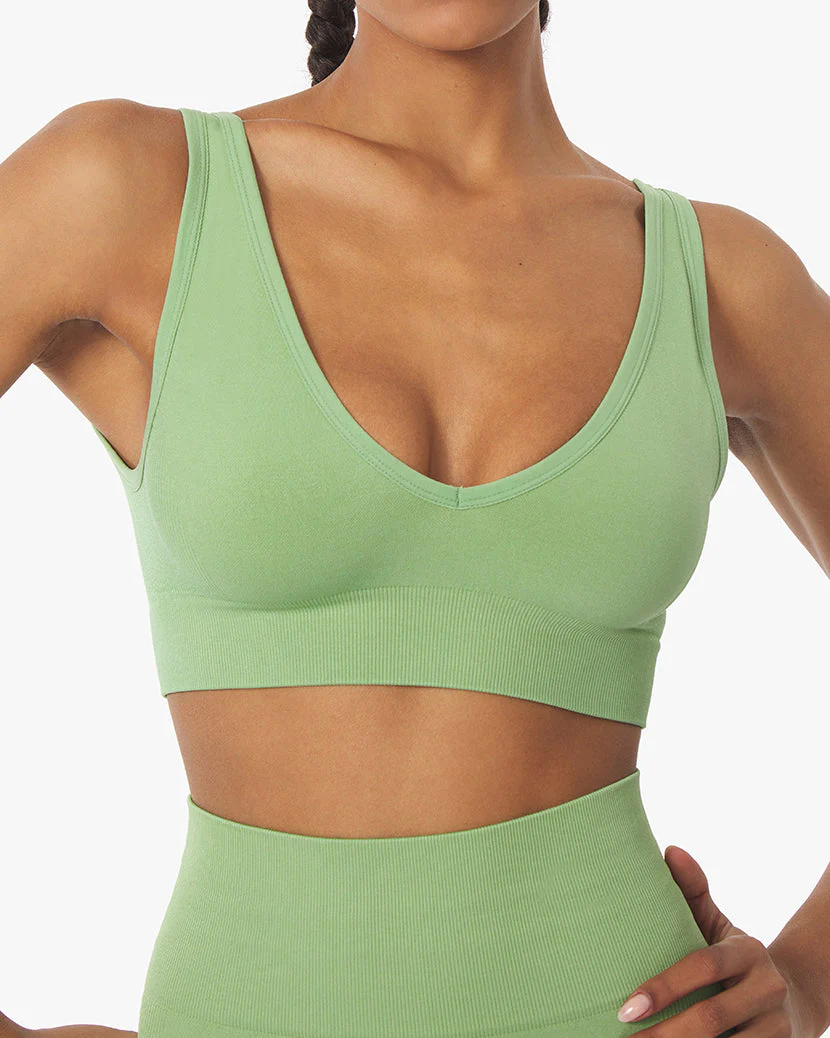 V-Neck Bra Top Pique Rib Knit | Fair Green