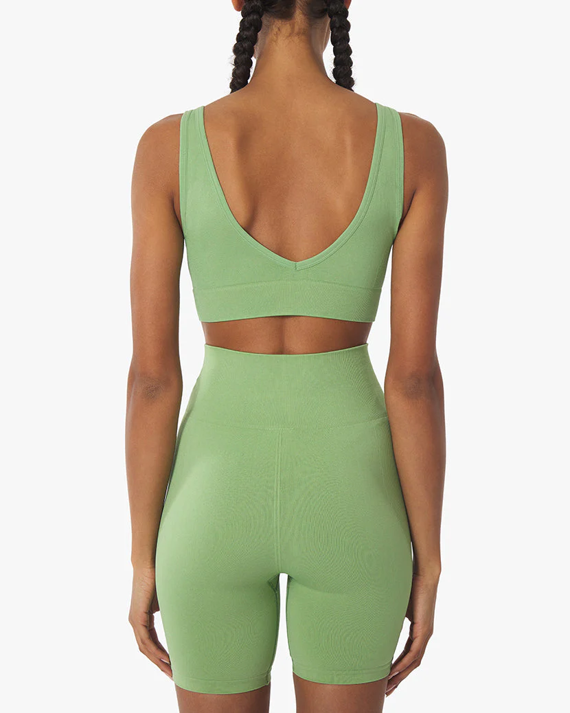 V-Neck Bra Top Pique Rib Knit | Fair Green - Image 3