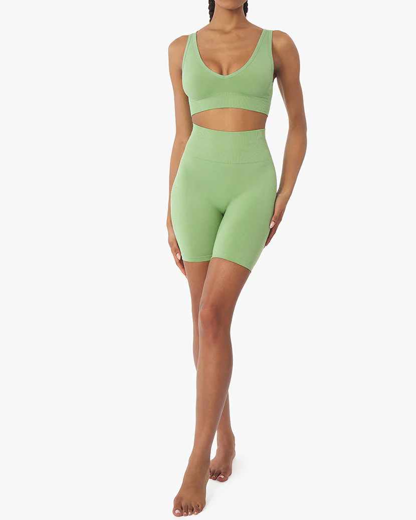 V-Neck Bra Top Pique Rib Knit | Fair Green - Image 4