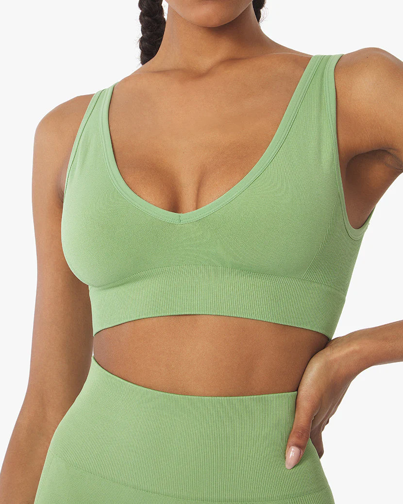 V-Neck Bra Top Pique Rib Knit | Fair Green - Image 5