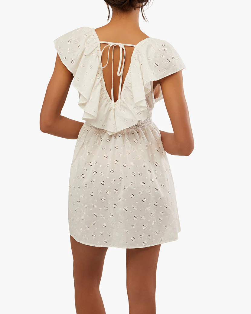 V-Neck Eyelet Ruffle Mini | Off White - Image 5