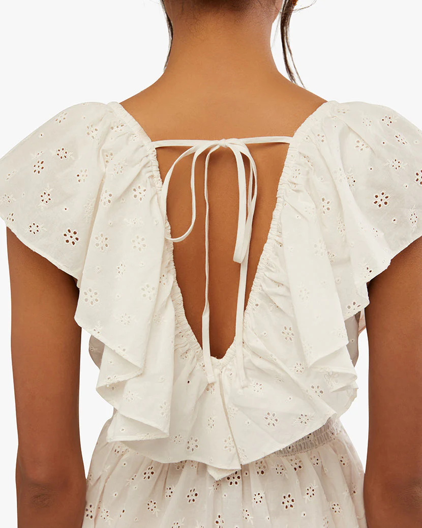 V-Neck Eyelet Ruffle Mini | Off White - Image 7