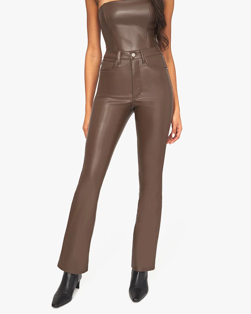 Vegan Leather Ankle Flare Pant | Brown - Image 3