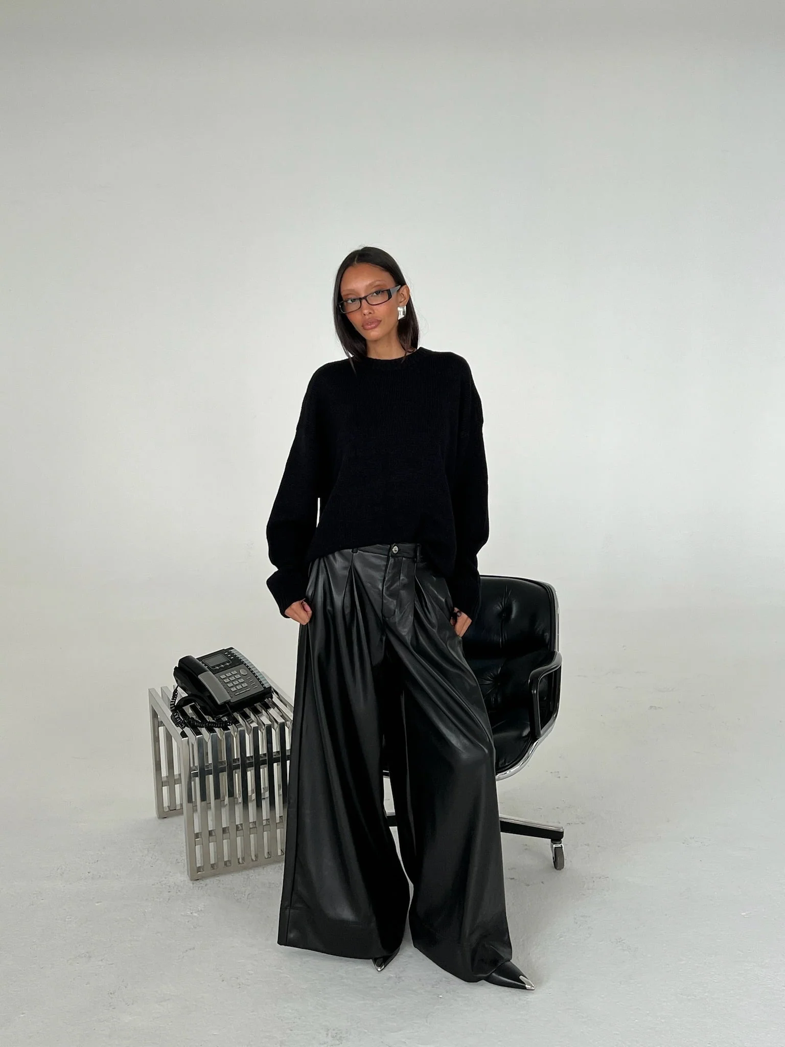 Vegan Leather Extreme Wide Leg Pant | Black - Image 3