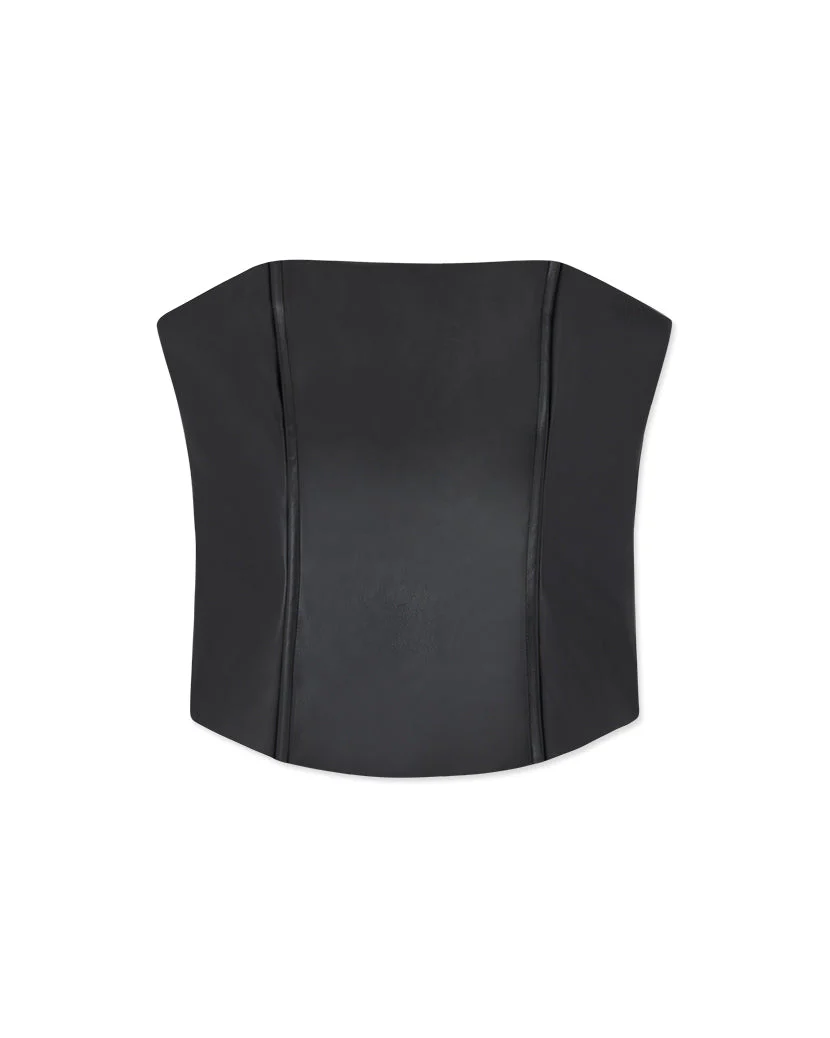 Vegan Leather Fitted Tube Top | Black - Image 2