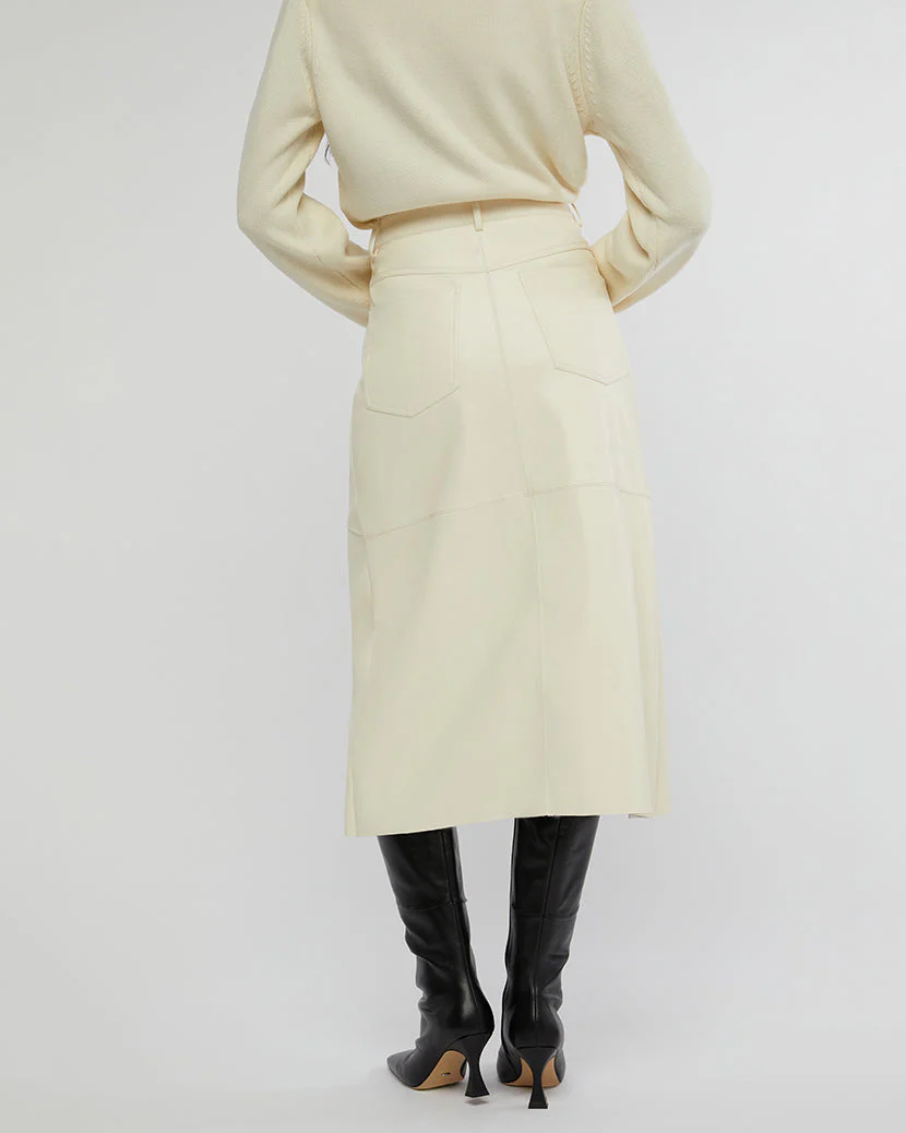 Vegan Leather Midi Skirt | Ecru - Image 6