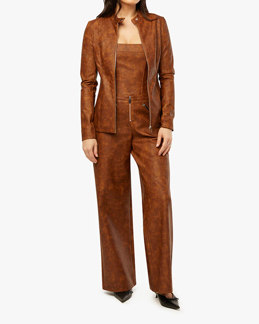 Vegan Leather Moto Jacket | Brown - Image 4