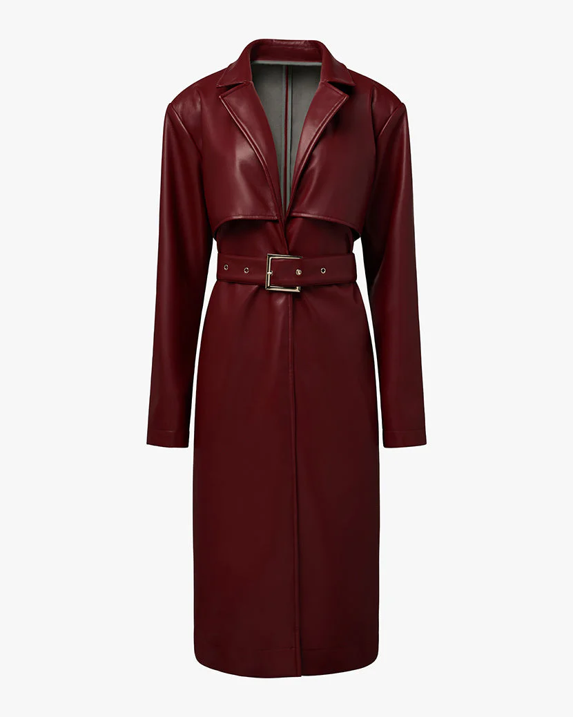 Vegan Leather Trench Coat | Burgundy - Image 2