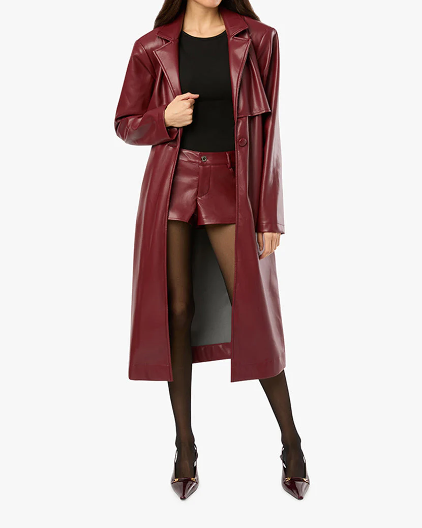 Vegan Leather Trench Coat | Burgundy - Image 4