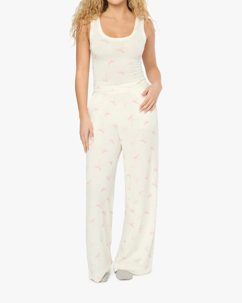 Wide Leg Pant | Ivory x Pink - Image 4