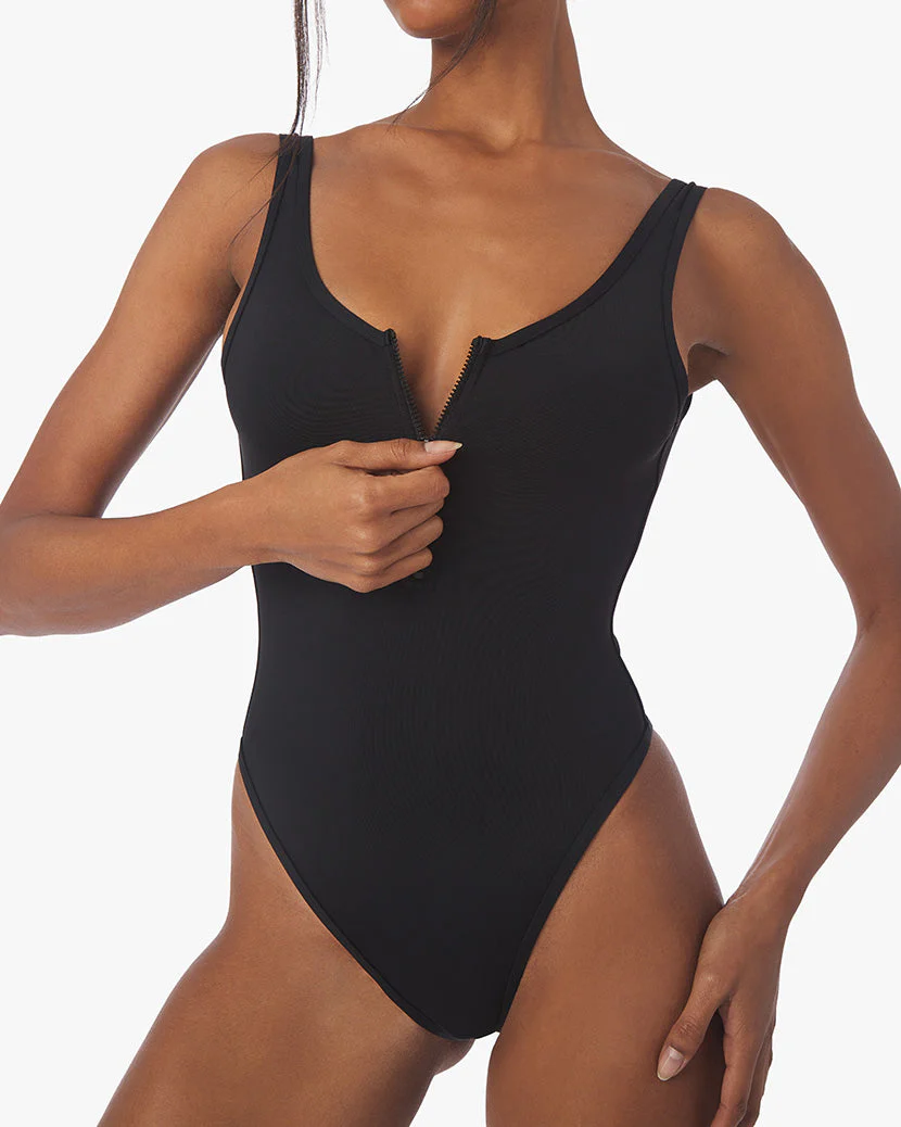 Zip Front One Piece | Black